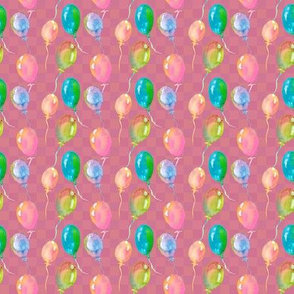 WATERCOLOR BALLONS PATTERN RASPBERRY PINK GINGHAM