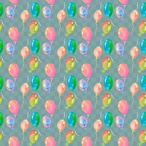 WATERCOLOR BALLOONS PATTERN PETROLEUM BLUE GREEN on gingham