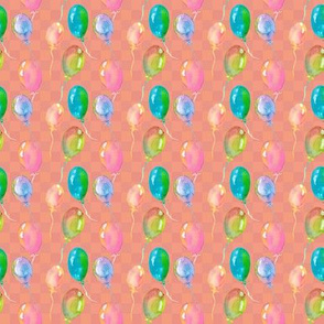 WATERCOLOR BALLONS PATTERN CORAL GINGHAM