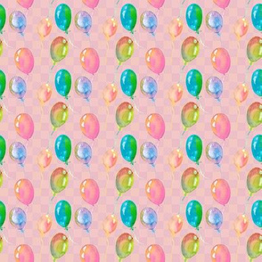 WATERCOLOR BALLONS PATTERN BABY PINK GINGHAM