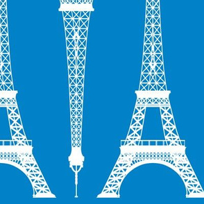 Twelve Inch White Eiffel Tower on Turquoise Blue