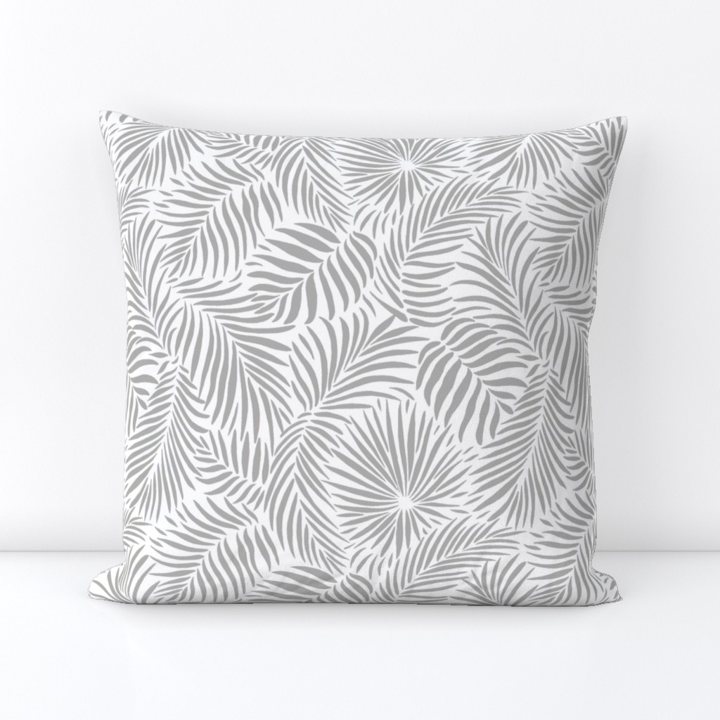 palm leaves - white  grey - tropical design for beach and swim