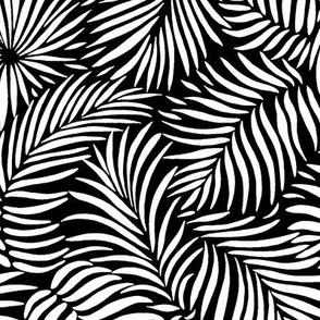 palm leaves tropical black white