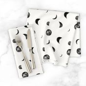 Moon phases - watercolor moon black and white