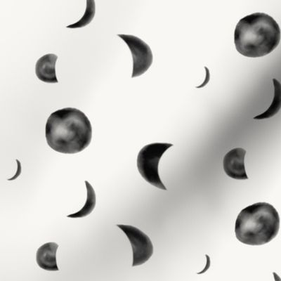 Moon phases - watercolor moon black and white