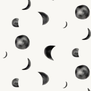 Moon phases - watercolor moon black and white