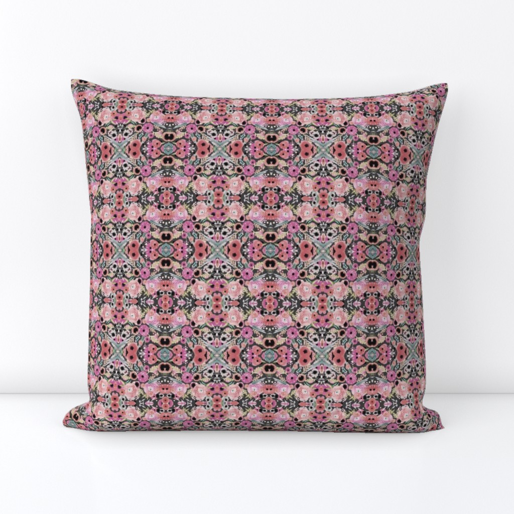Watercolor Indian Textile Geometric Repeat Reflective Gray Pink