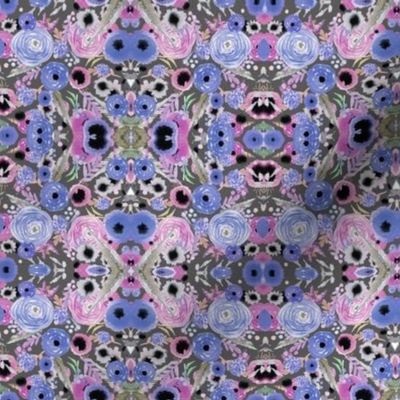 Floral Flowers Watercolor Indian Textile Geometric Repeat Reflective Purple Lavender Pink