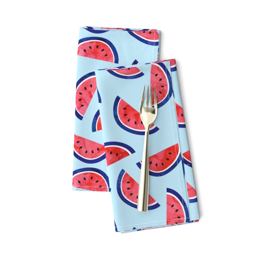 watercolor watermelon on blue - July 4th - red white and blue fabric