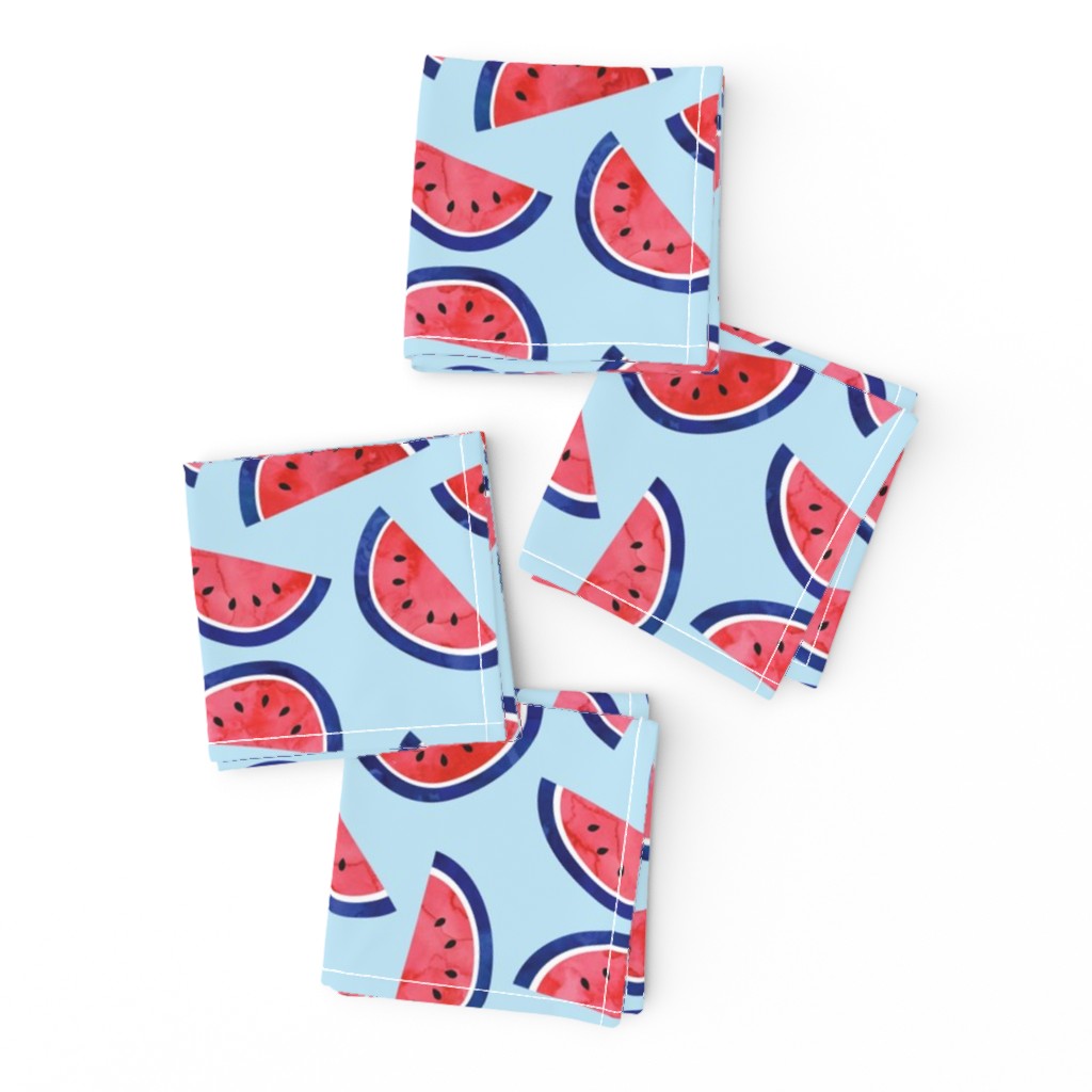 watercolor watermelon on blue - July 4th - red white and blue fabric