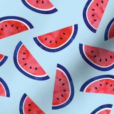 watercolor watermelon on blue - July 4th - red white and blue fabric