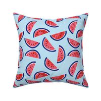 watercolor watermelon on blue - July 4th - red white and blue fabric