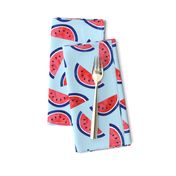 watercolor watermelon on blue - July 4th - red white and blue fabric