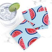 watercolor watermelon on blue - July 4th - red white and blue fabric