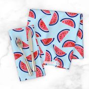 watercolor watermelon on blue - July 4th - red white and blue fabric