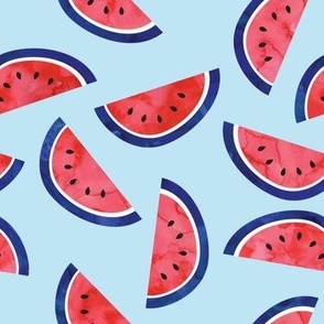 watercolor watermelon on blue - July 4th - red white and blue fabric