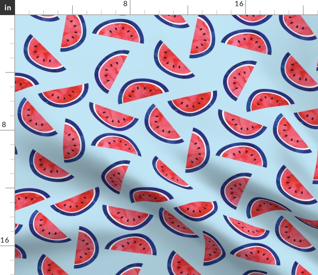 watercolor watermelon on blue - July 4th - red white and blue fabric