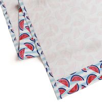 watercolor watermelon on blue stripes - red white and blue - July 4th fabric