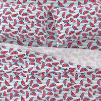 watercolor watermelon on blue stripes - red white and blue - July 4th fabric