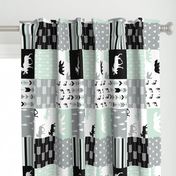 woodland patchwork - bear and moose - black grey mint  (90)