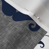 little man wholecloth - mustaches in navy and dusty blue (90)
