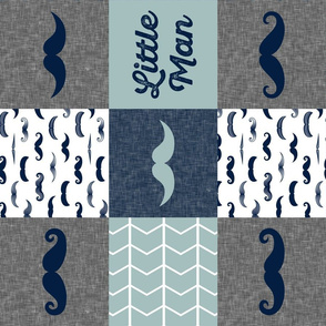 little man wholecloth - mustaches in navy and dusty blue (90)
