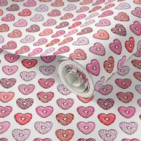 (micro print) heart shaped donuts - valentines red and pink 