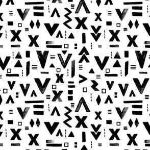 Watercolor abstract geometric details and arrows aztec abstract pattern monochrome black and white