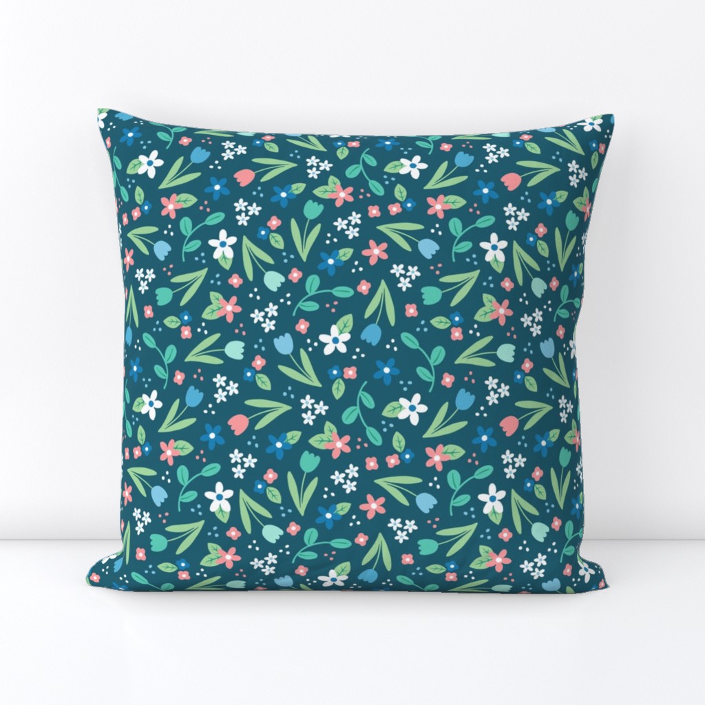 Ditsy Spring Flowers Blue - larger scale