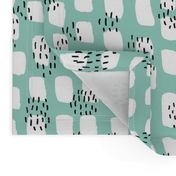 Abstract Scandinavian white spots textured raw brush and ink strokes mint green