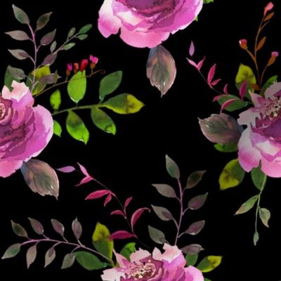 8" Dark Pink Florals / Black