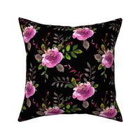 8" Dark Pink Florals / Black