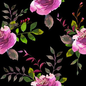 8" Dark Pink Florals / Black