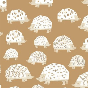 linocut hedgehog // fabric nursery kids woodland nature animals light brown