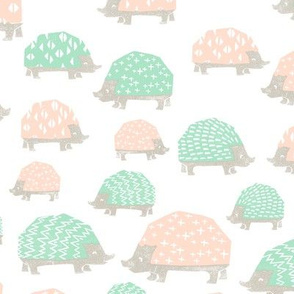 linocut hedgehog // fabric nursery kids woodland nature animals pastels