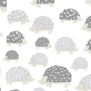 linocut hedgehog // fabric nursery kids woodland nature animals white grey