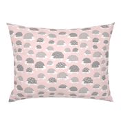 linocut hedgehog // fabric nursery kids woodland nature animals pink grey