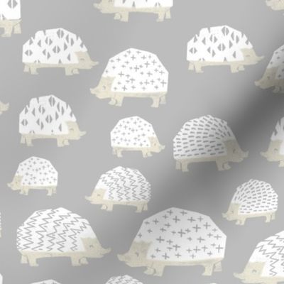 linocut hedgehog // fabric nursery kids woodland nature animals grey