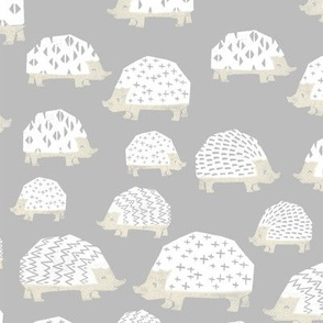 linocut hedgehog // fabric nursery kids woodland nature animals grey