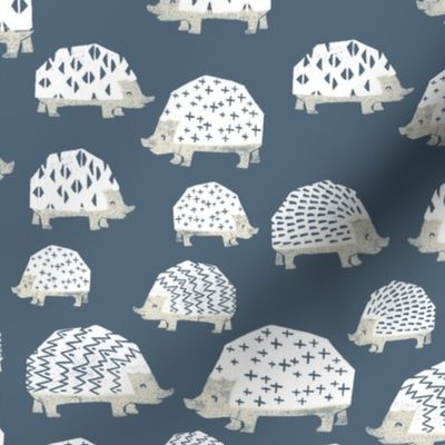 linocut hedgehog // fabric nursery kids woodland nature animals payne's grey