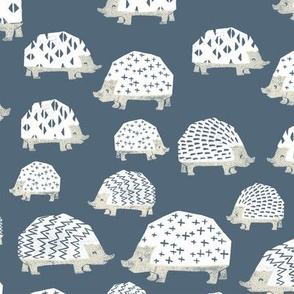 linocut hedgehog // fabric nursery kids woodland nature animals payne's grey