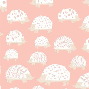 linocut hedgehog // fabric nursery kids woodland nature animals pink