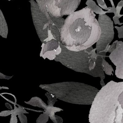 36" Grey and Black Florals / Black
