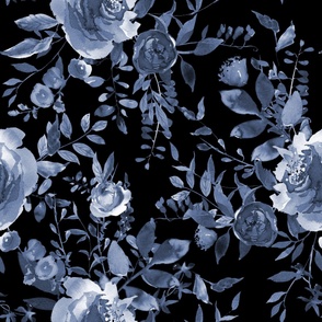 36" Blue Florals / Black