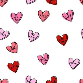 valentines candy hearts cute valentines day fabric love white red