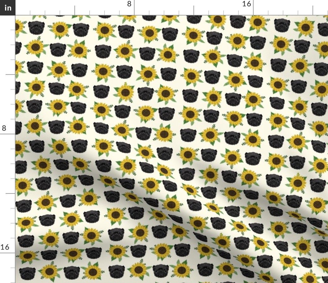 affenpinscher sunflower floral dog fabric pattern dog heads cream