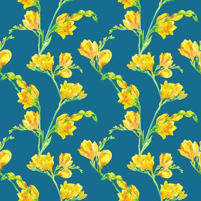 Yellow flowers on sea-green color seamless pattern 