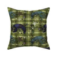 Lobsters on plaid square - olive