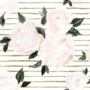 vintage blush floral gold stripe