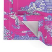 Hamptons Golf Toile Raspberry and Denim     